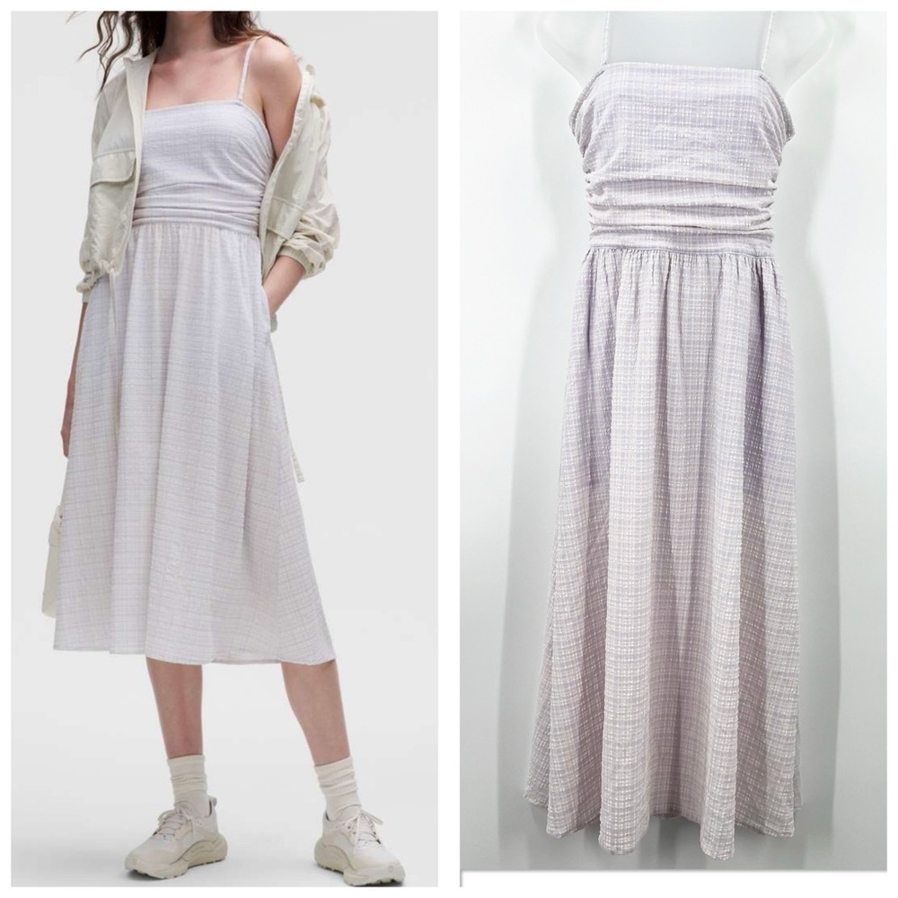 Lululemon Seersucker Check Ruched Midi Dress